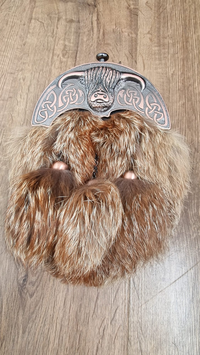 Full Dress Kilt Brown Fur Full Dress Leather Sporran Highland Cow Cantle Sporran