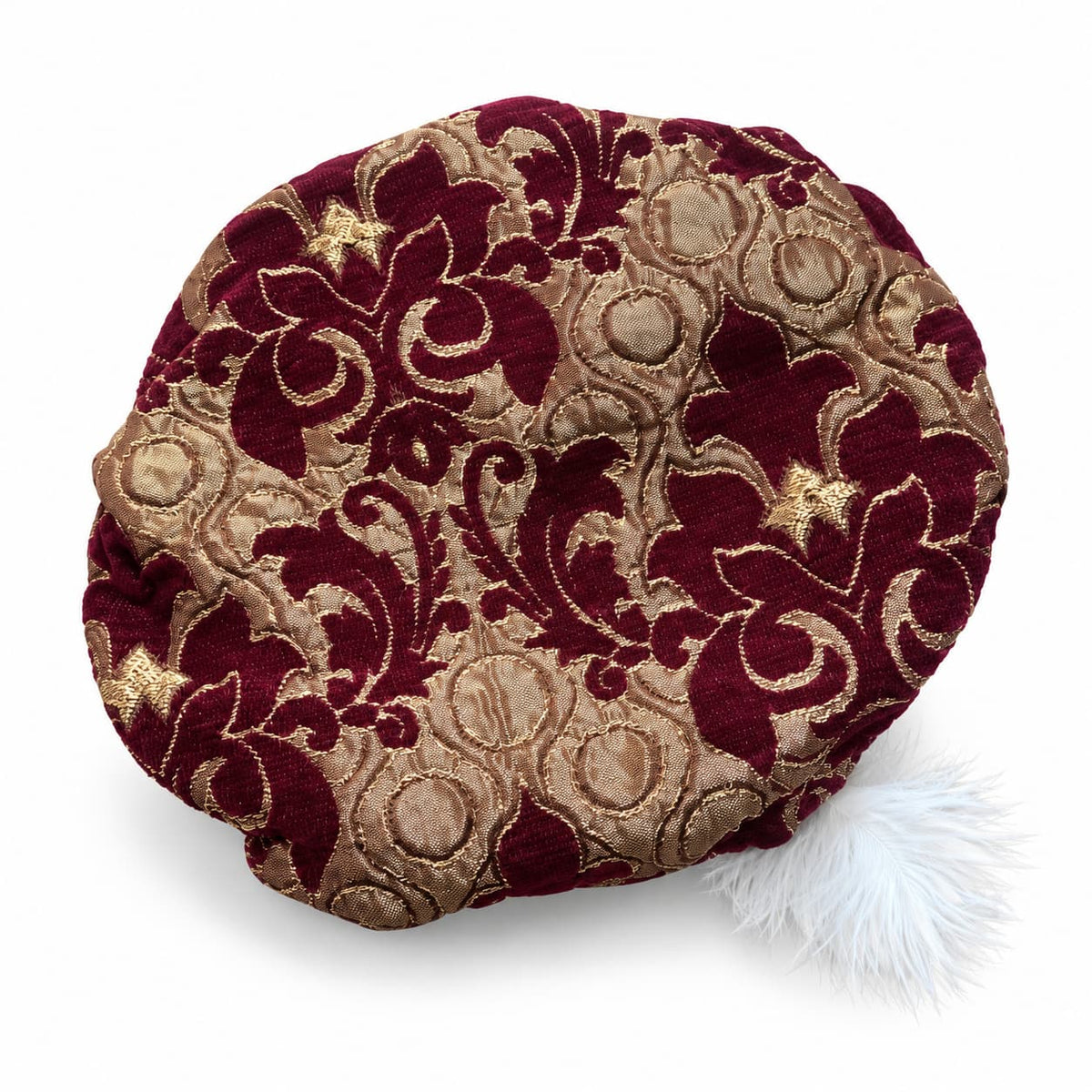 Medieval 15th Century Tudor Brocade Red wine & Gold  Poet Floppy Hat with Feather