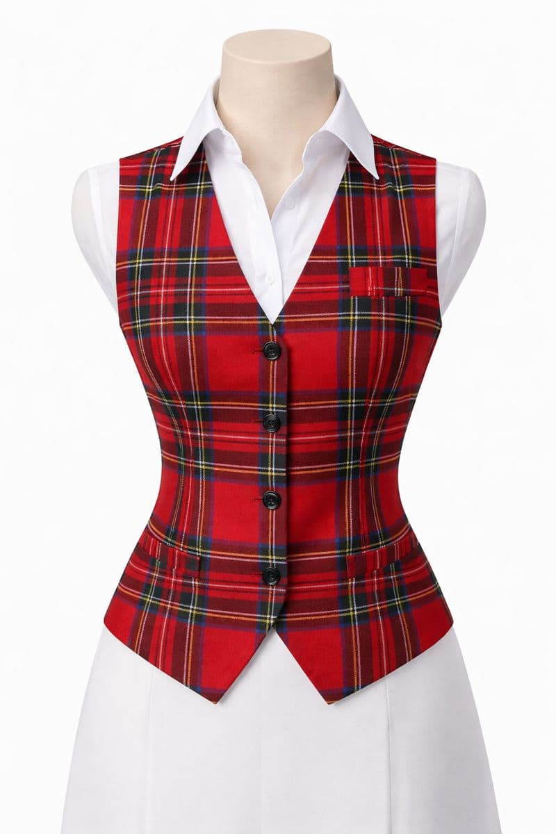 Women’s Royal Stewart Tartan Vest Acrylic Wool Blend, Tailored Fit Made to Order