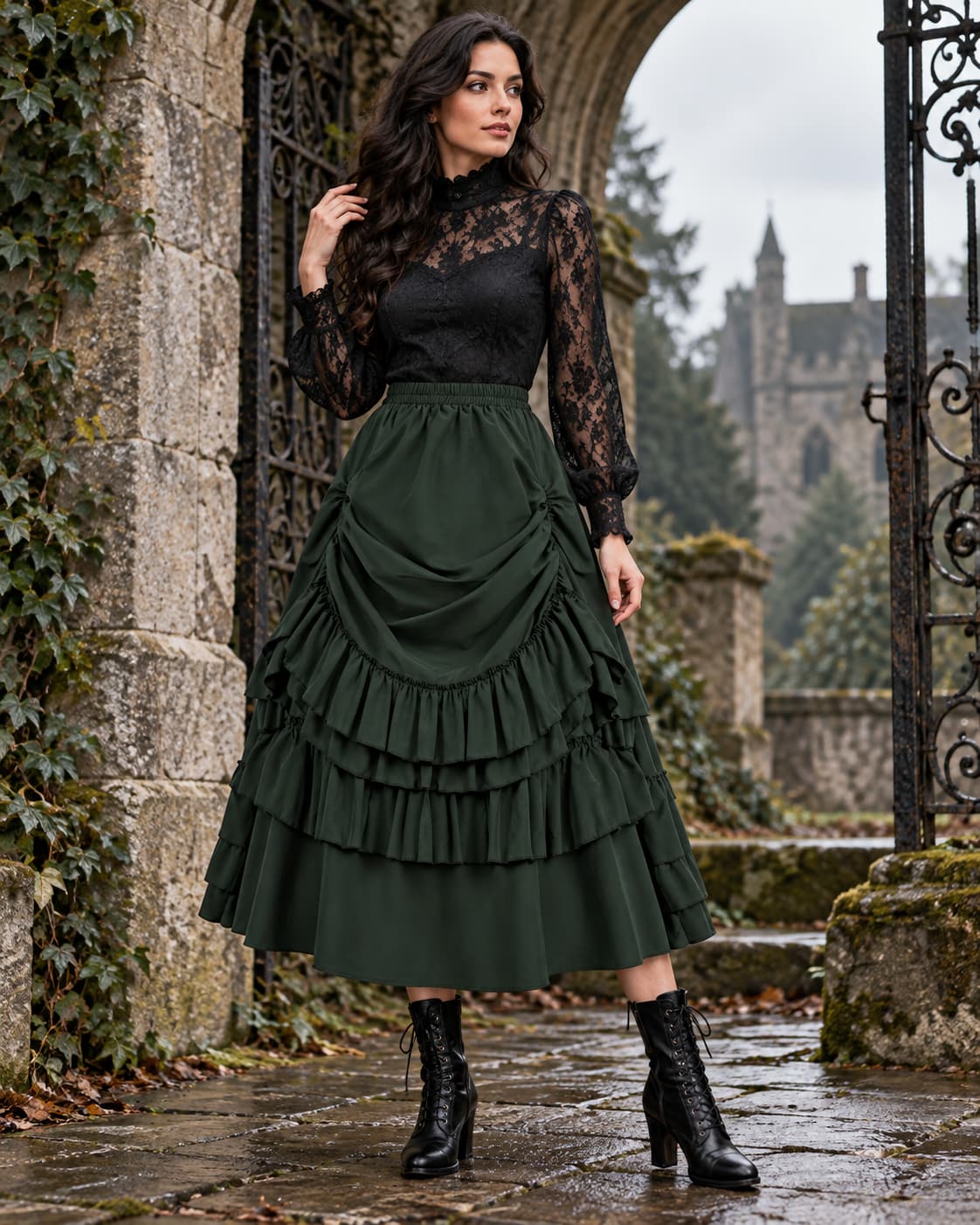 Women’s Victorian Ruffle Skirt | Steampunk Gothic Maxi Skirt