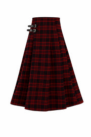 Womens Red Plaid Wool Blend Long Skirt High Waist A Line Gothic Autumn Winter Skirt