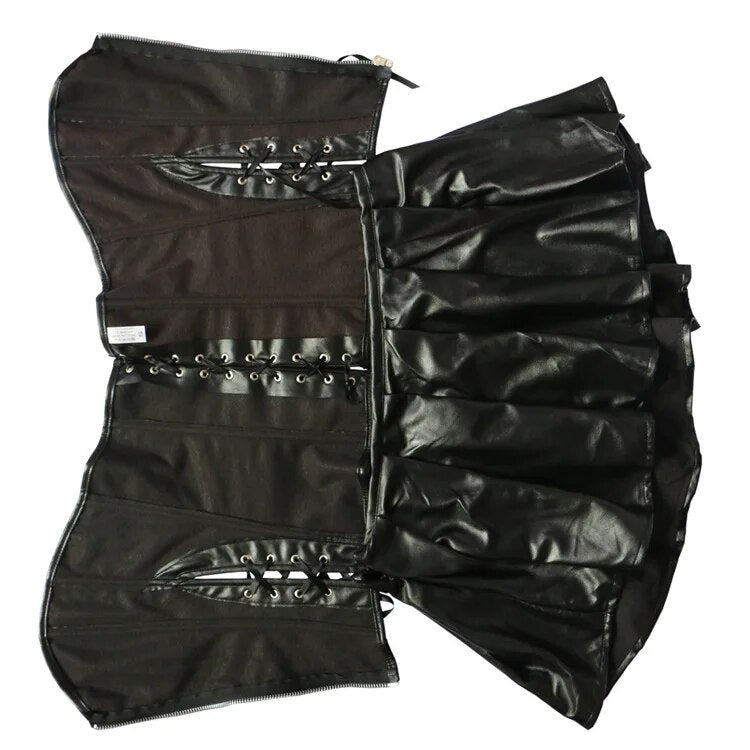 Women corsets  slimming body shapewear faux leather corset top with mini skirt Black Friday Sale
