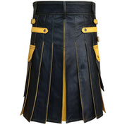 Black kilt with yellow accents on a white background