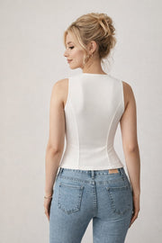 Women's Elegant Solid Color Waistcoat Vest, Sleeveless V-Neck Single Breasted Blazer Vest Top, Casual Office Work Waistcoat Jacket