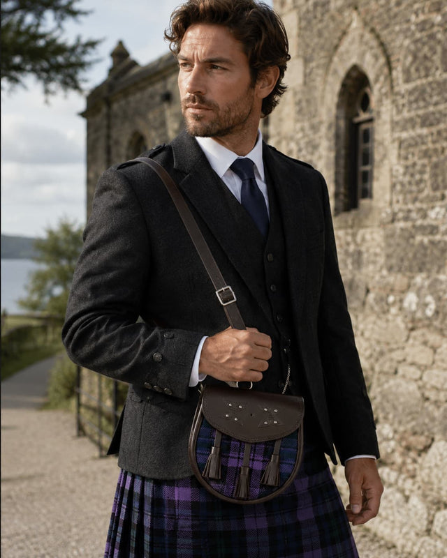 Pride of Scotland Tartan Leather Sporran – Scottish Kilt Sporran with Chain Belt | Highland Dress Accessory