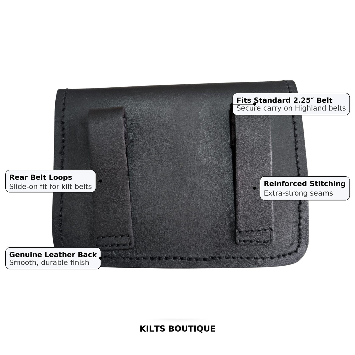 Kilts Boutique Black Leather Celtic Embossed Belt Pouch – Highland Piper Kilt Sporran/Pouch with Snap Closure & Rear Belt Loops – Fits Standard 2.25″ Kilt Belt