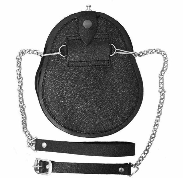 Scottish Full-Dress Real Leather Sporran Handcrafted, Celtic Cantle With 3 tassels & Chain