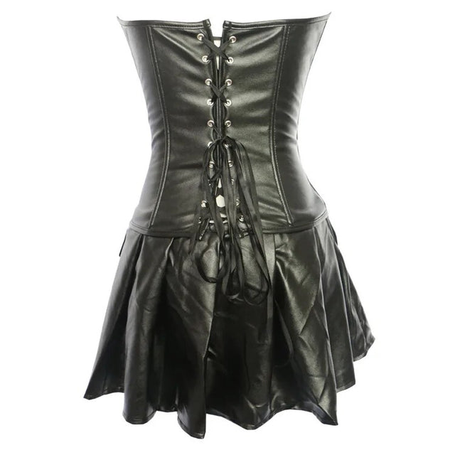 Women corsets  slimming body shapewear faux leather corset top with mini skirt Black Friday Sale