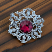 Scottish Thistle Brooch with Gemstone – Highland Clan Kilt Pin – Celtic Luck Symbol – Silver Finish – Kilts Boutique