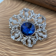 Scottish Thistle Brooch with Gemstone – Highland Clan Kilt Pin – Celtic Luck Symbol – Silver Finish – Kilts Boutique