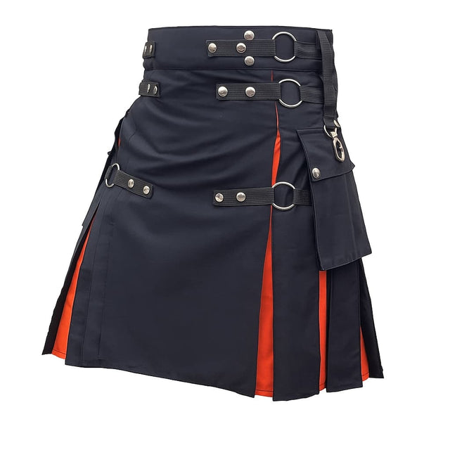 Black Utility Kilt with Color Pleats | Hybrid Kilt with Nylon Straps & Cargo Pockets | Handmade Scottish Modern Kilt for Men