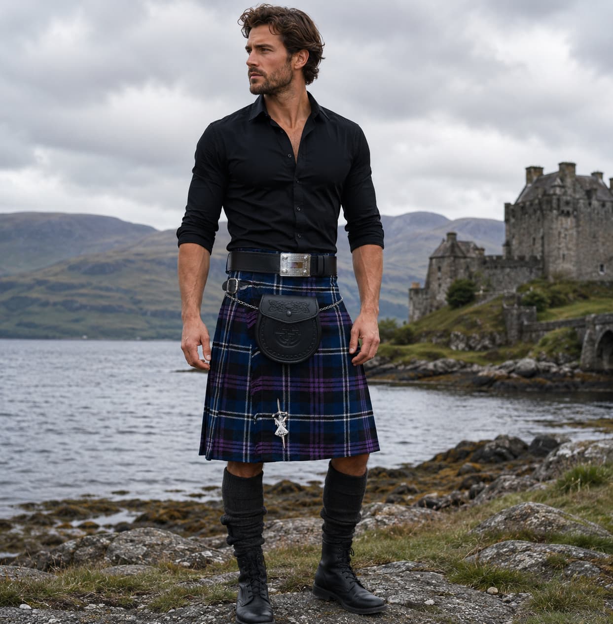 Heritage of Scotland Tartan Scottish Men's Traditional Kilt Outfits Sporran Belt Buckle Pin