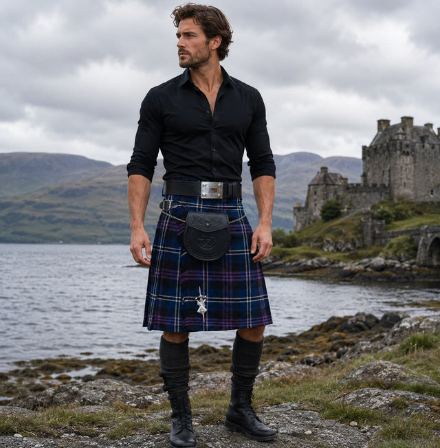 Heritage of Scotland Tartan Scottish Men's Traditional Kilt Outfits Sporran Belt Buckle Pin