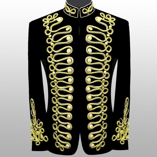 Black Men Braided Velvet Jacket Military Gold Braided Jacket Hussars Velvet Jacket Men Fashion Braided Jacket DJ Singer Stylish Jacket Vintage