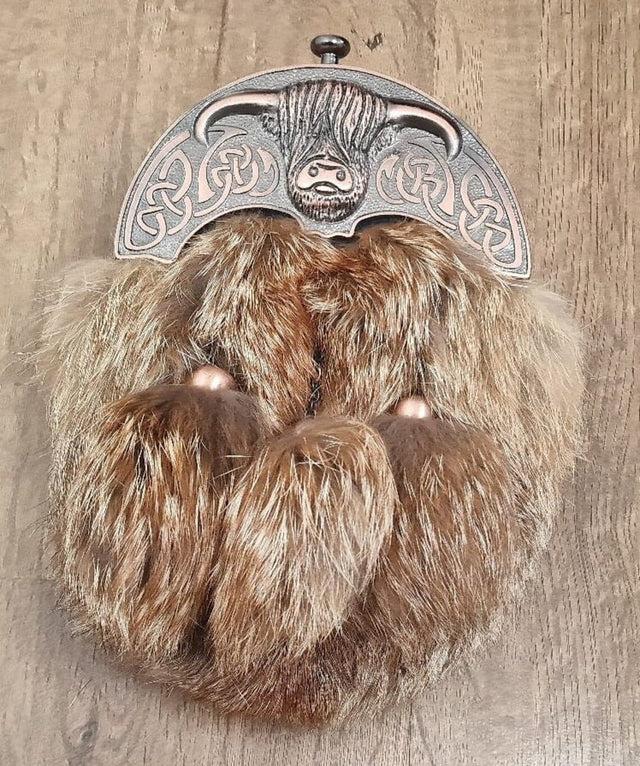 Full Dress Kilt Brown Fur Full Dress Leather Sporran Highland Cow Cantle Sporran