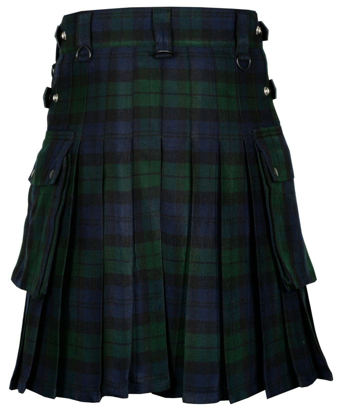 Black Watch Handmade Scottish Mens Tartan Utility Kilt Cargo pockets 16oz
