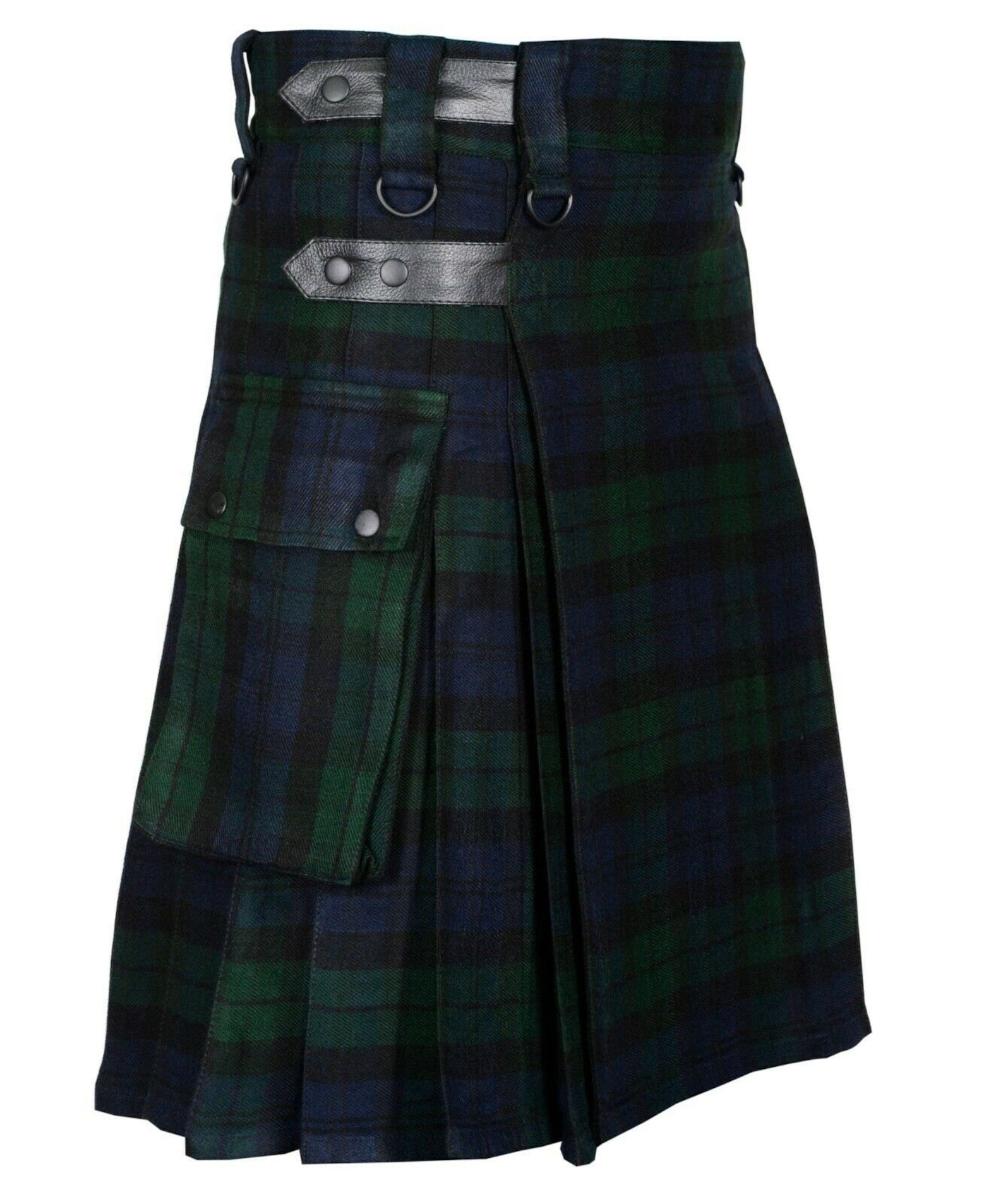 Black Watch Handmade Scottish Mens Tartan Utility Kilt Cargo pockets 16oz