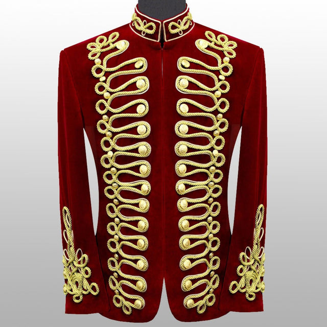 Men Velvet Jacket Military Gold Braided Jacket Hussar Velvet Jacket