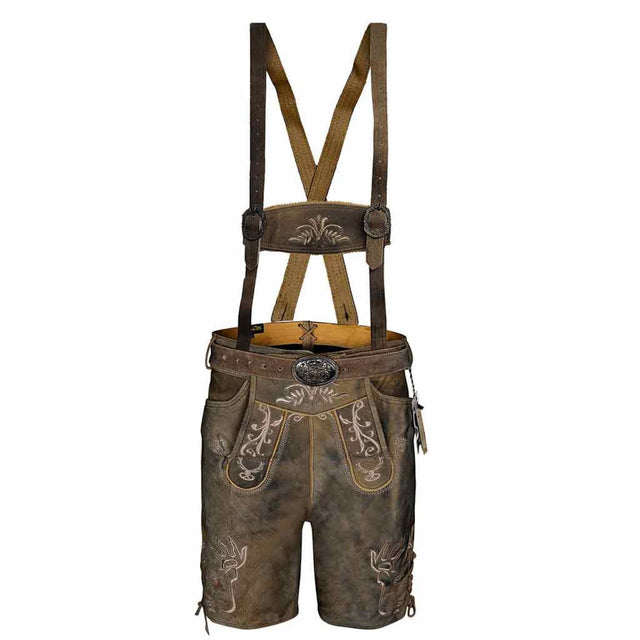 Antiqued Lederhosen Genuine Leather Suede Lederhosen Bavarian Traditional Men Short with Belt & Suspenders