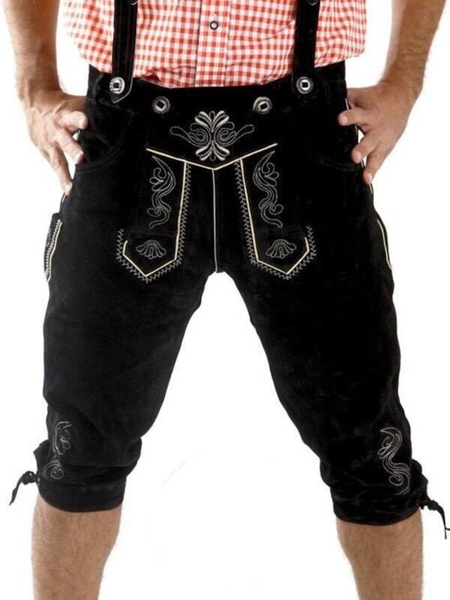 Men’s Black Bavarian Lederhosen – Oktoberfest Shorts w/ Suspenders