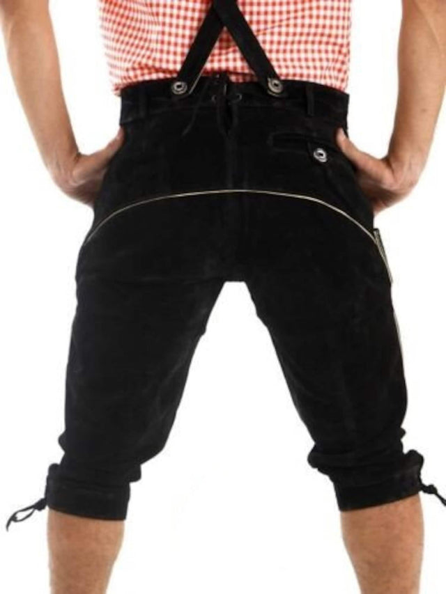 Men’s Black Bavarian Lederhosen – Oktoberfest Shorts w/ Suspenders