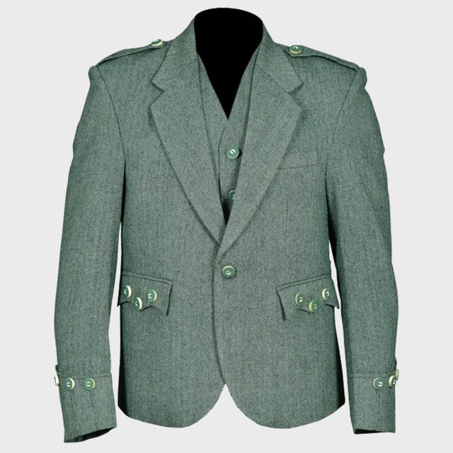 Green military-style jacket on a white background