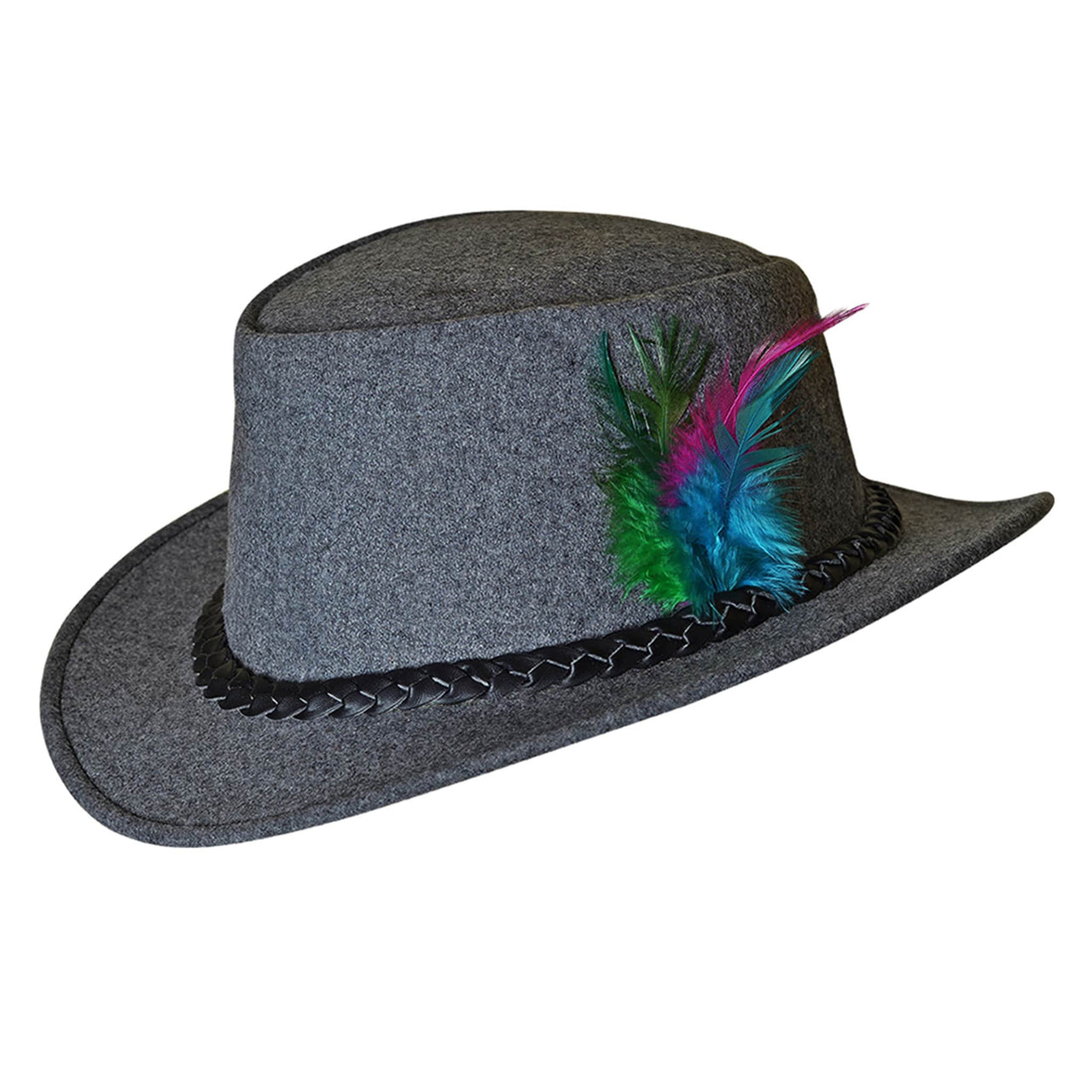 Oktoberfest Costume Hat Bavarian Felt Hat Grey with Feather Western Traditional Hat