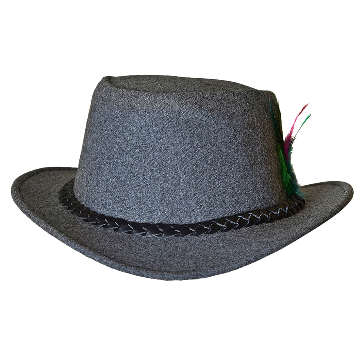 Oktoberfest Costume Hat Bavarian Felt Hat Grey with Feather Western Traditional Hat