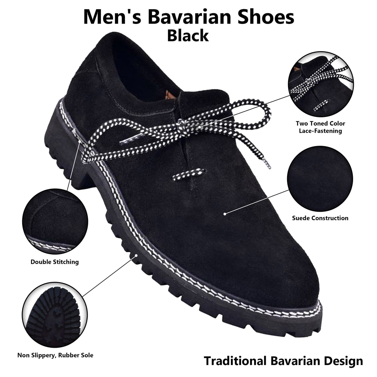 Bavarian Men Suede Leather Shoes Traditional German Style Oktoberfest Shoes