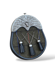 Scottish Tweed Stag Head Sporran – 3 Chain Tassels & Cantle with Chain