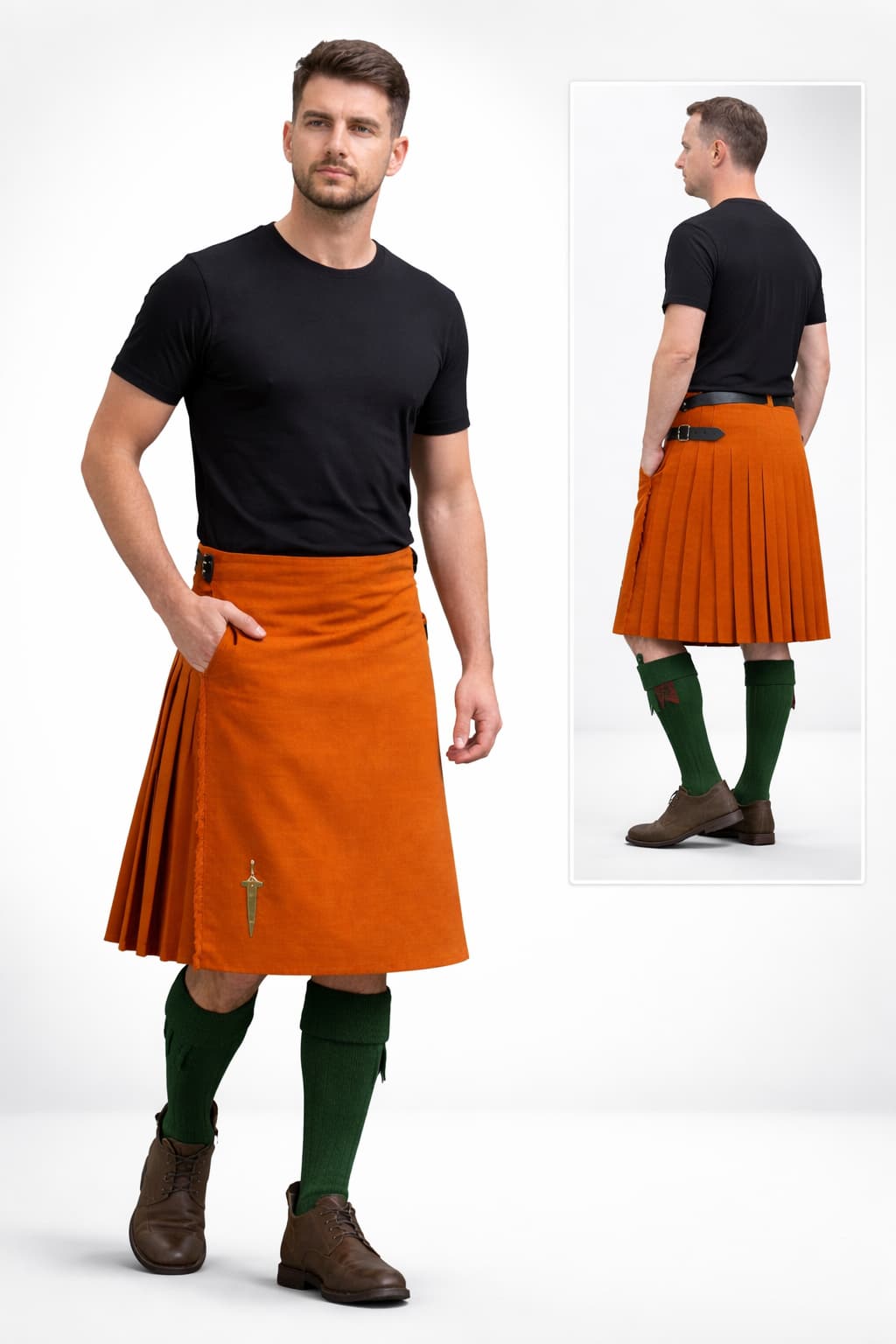 Handmade 8 Yard Tartan Kilt Men Saffron Traditional Scottish Men's Kilt