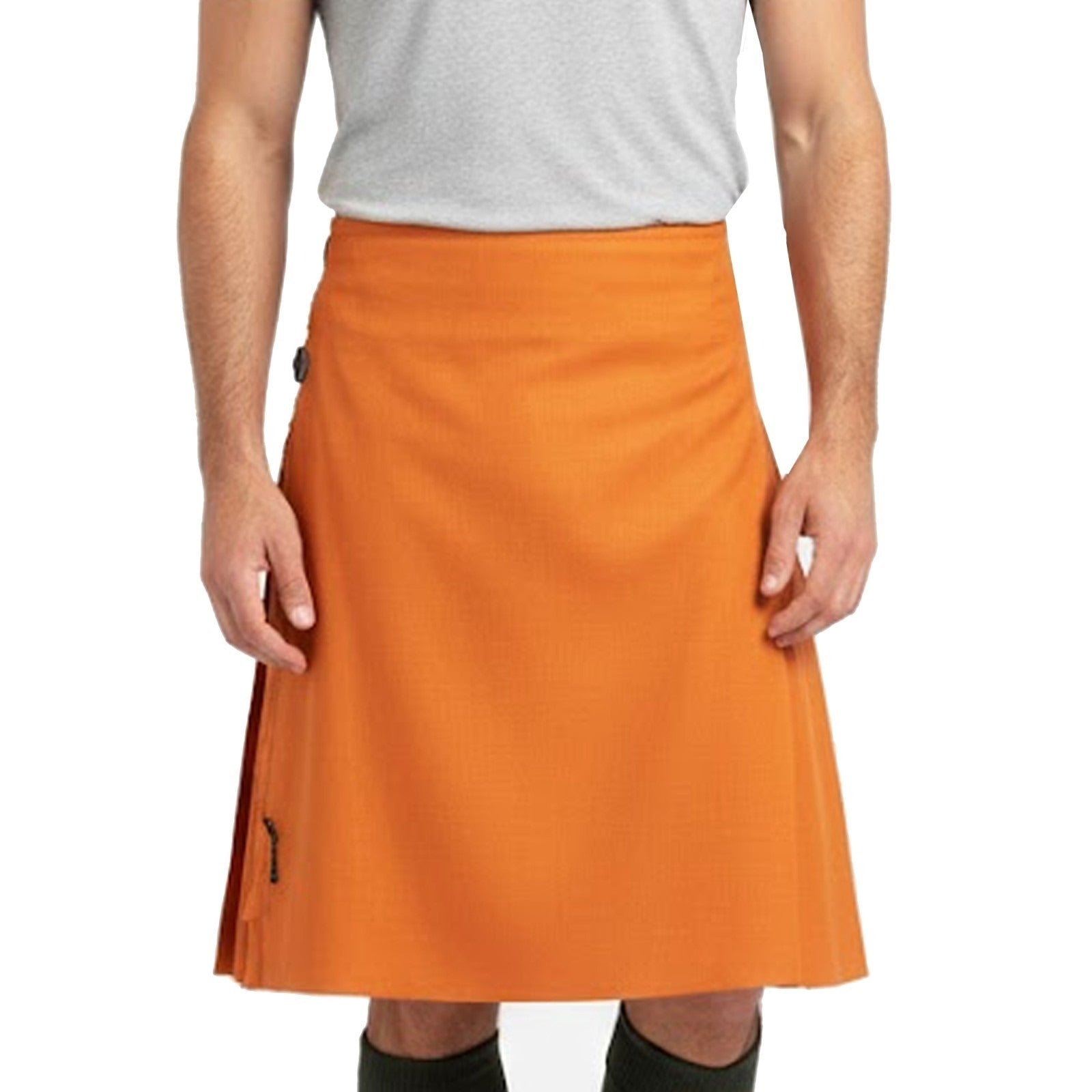 Scottish Highland Dress Saffron Kilt in traditional saffron yellow tartan with pleated design and adjustable buckle fastening Front