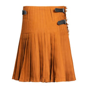 Men's Orange Scottish 8-yard Kilt – Traditional Highland Pleated Kilt with Leather Buckle Straps
