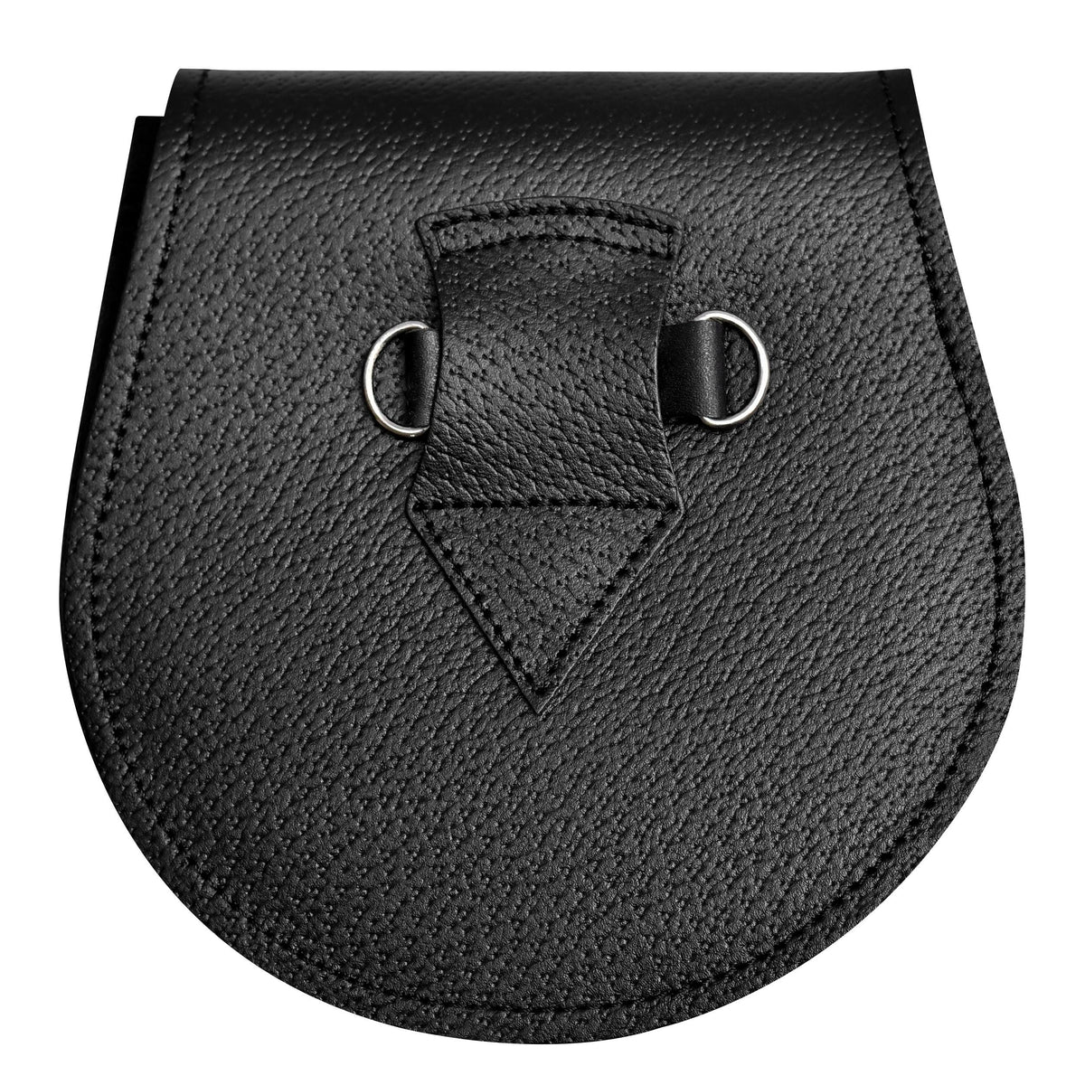 Black leather pouch with a triangular design on a white background
