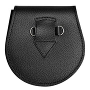 Black leather pouch with a triangular design on a white background