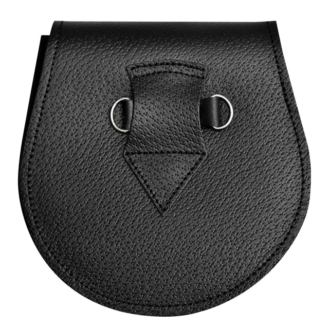 Black leather pouch with a triangular design on a white background