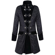 Men’s Black Gothic Victorian Coat – Brocade Tailcoat with Velvet Trim
