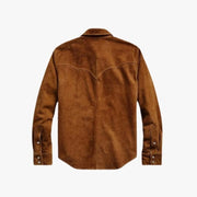 Dark Brown Men's Suede Leather Western Cowboy Shirt Jacket, Vintage Snap Button Western Shirt, Classic Ranch Wear Suede Leather Jacket