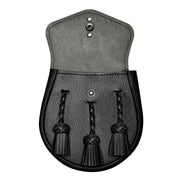 Handmade Scottish Highland Black Leather Semi Dress Sporran with Thistle Emblem & Chain Belt – Traditional Kilt Accessory