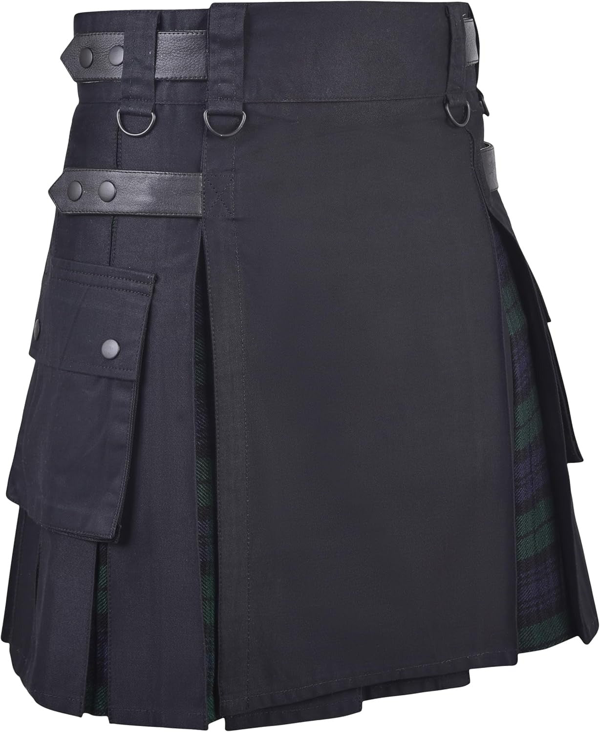 Women’s Hybrid  Black Watch Tartan Kilt Skirt – Adjustable Closure, Pleated, Durable Acrylic