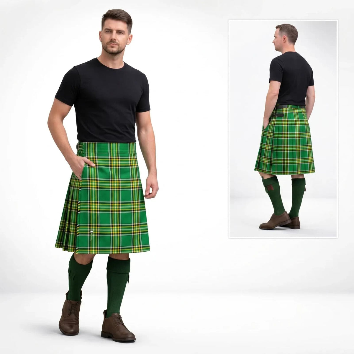 Irish Heritage Green Tartan 8-yard Kilt for Men – Traditional Scottish Plaid Kilt