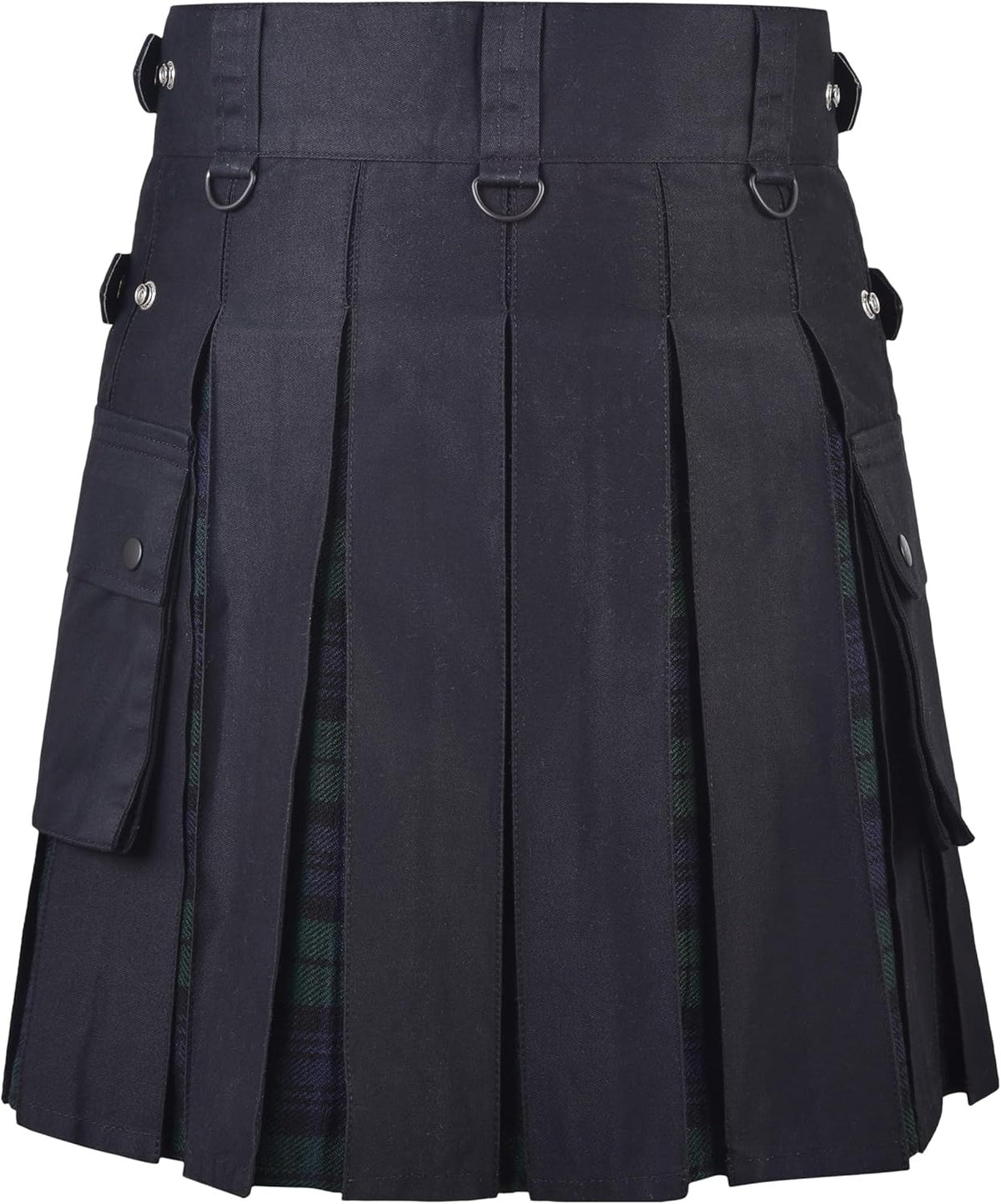 Women’s Hybrid  Black Watch Tartan Kilt Skirt – Adjustable Closure, Pleated, Durable Acrylic