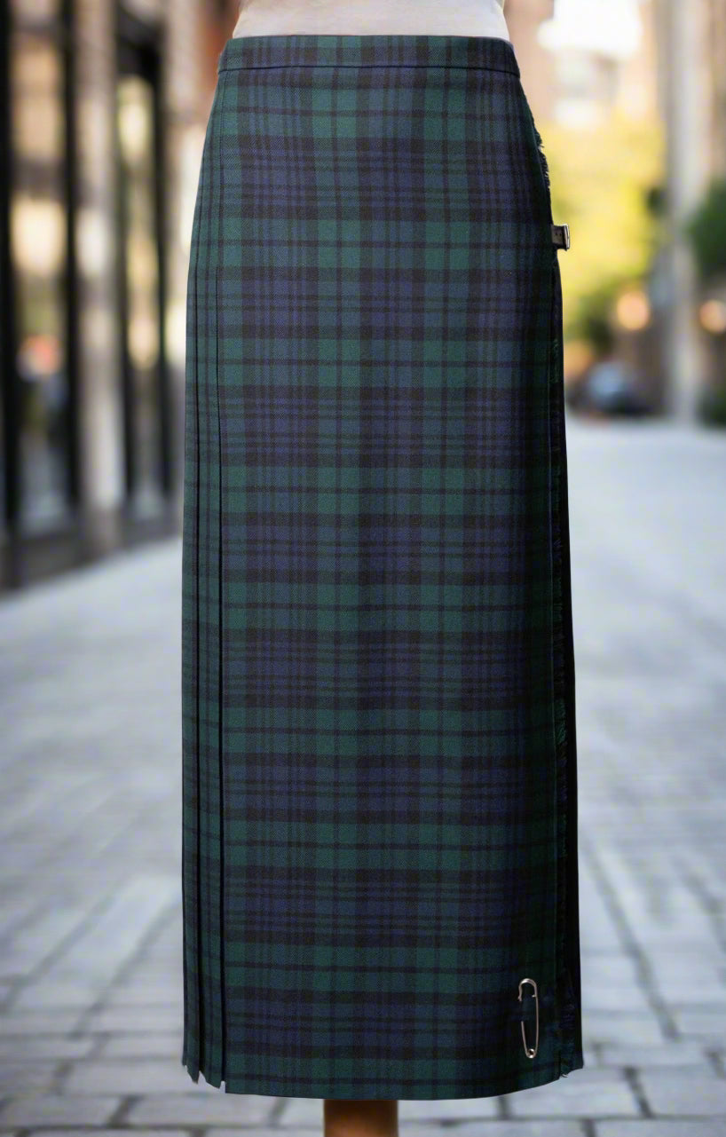 Plaid skirt with a visible brand label on a white background