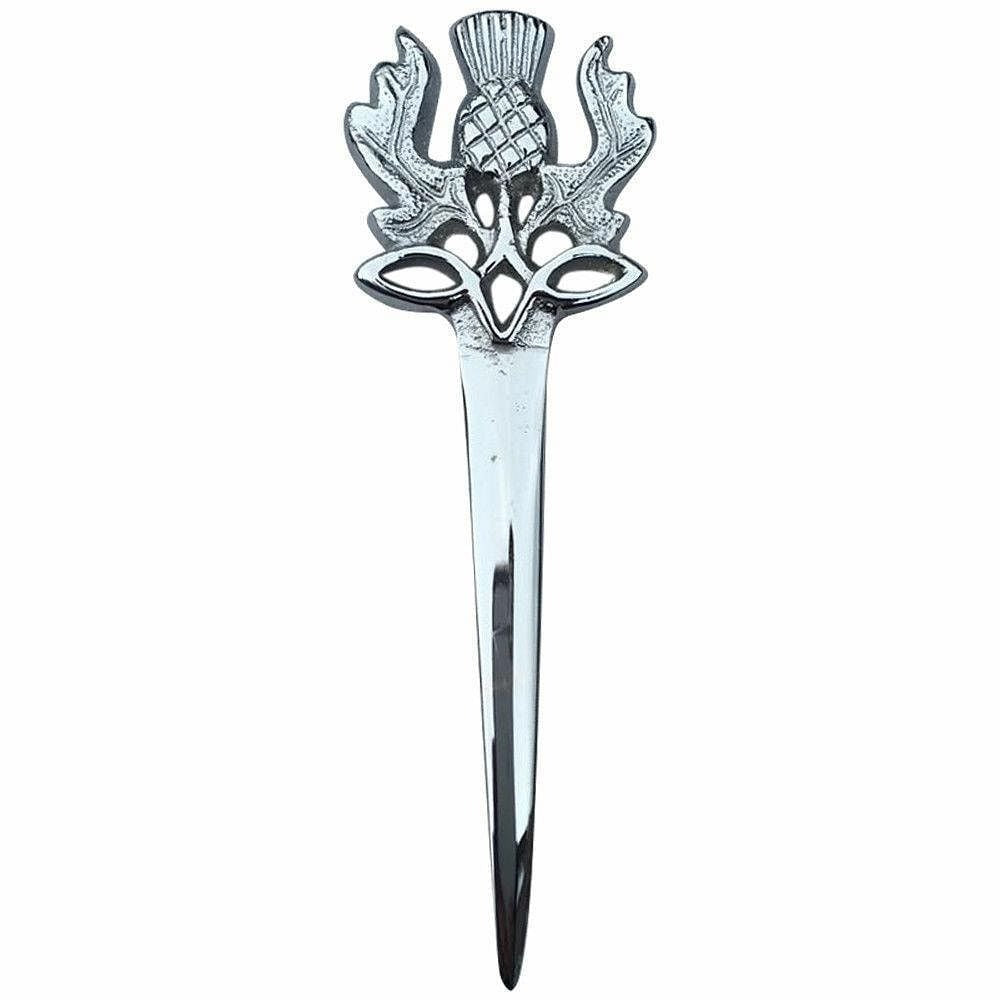 Silver thistle design decorative item on a white background