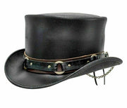 Men's Black Leather Steampunk Top Hat – Vintage Gothic Victorian Western Costume Hat