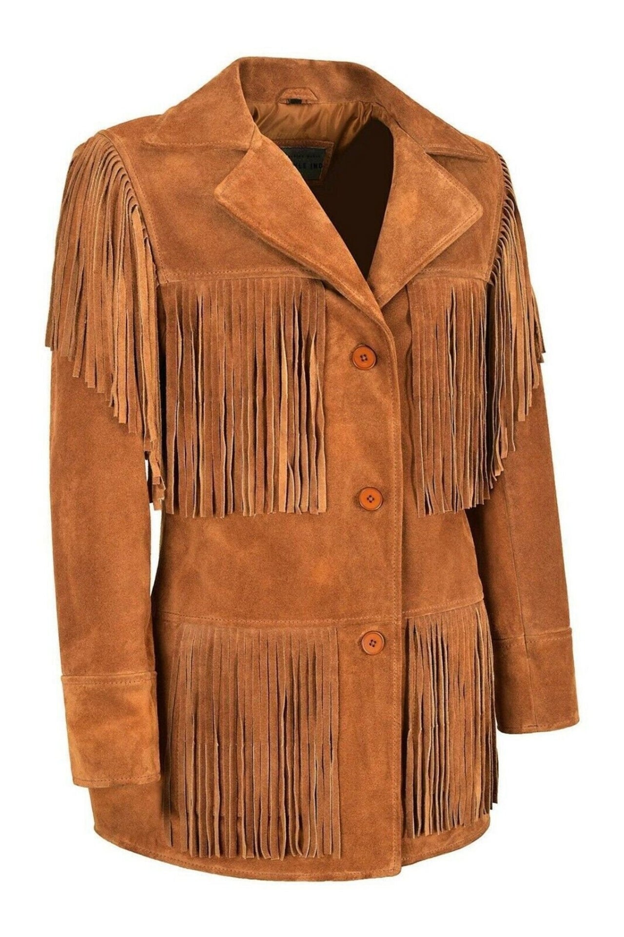 Women’s Western Suede Fringe Jacket – Brown Cowgirl Vintage Leather Coat with Tassels
