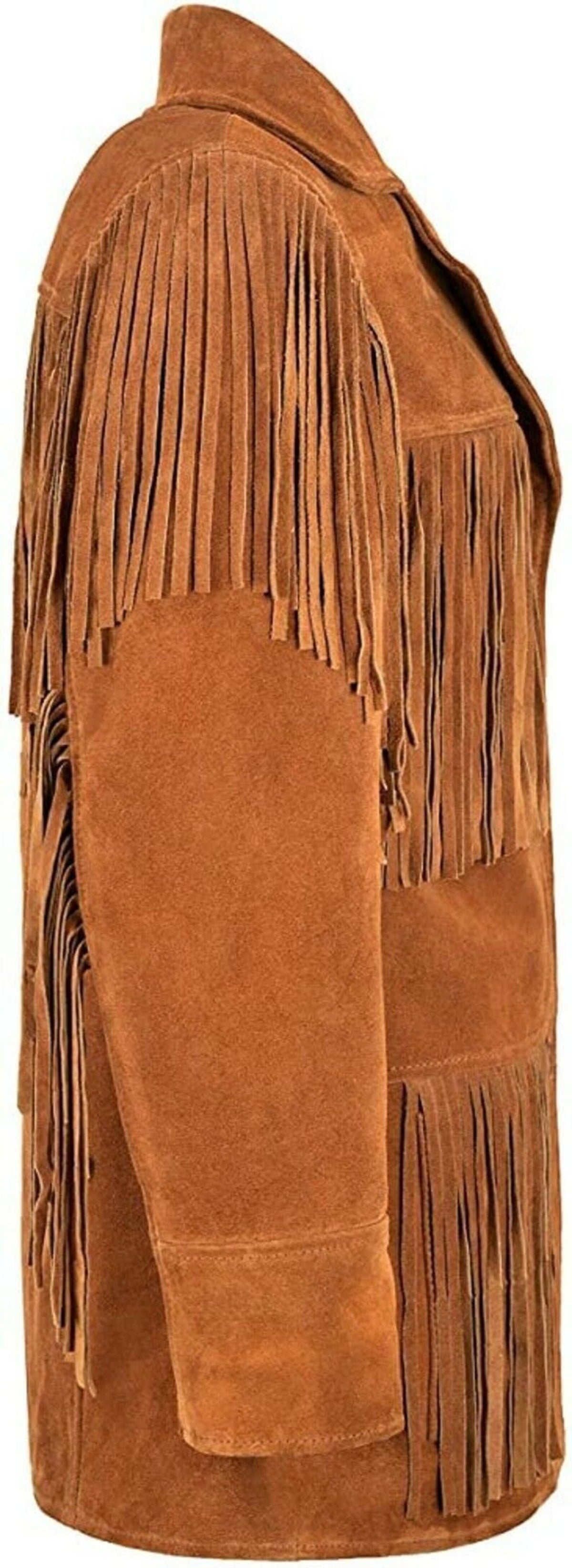 Women’s Western Suede Fringe Jacket – Brown Cowgirl Vintage Leather Coat with Tassels