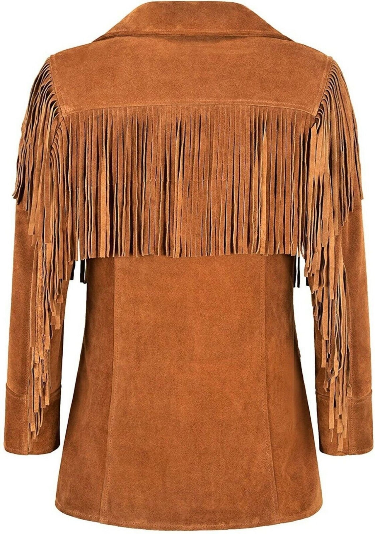 Women’s Western Suede Fringe Jacket – Brown Cowgirl Vintage Leather Coat with Tassels