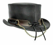 Men's Black Leather Steampunk Top Hat – Vintage Gothic Victorian Western Costume Hat