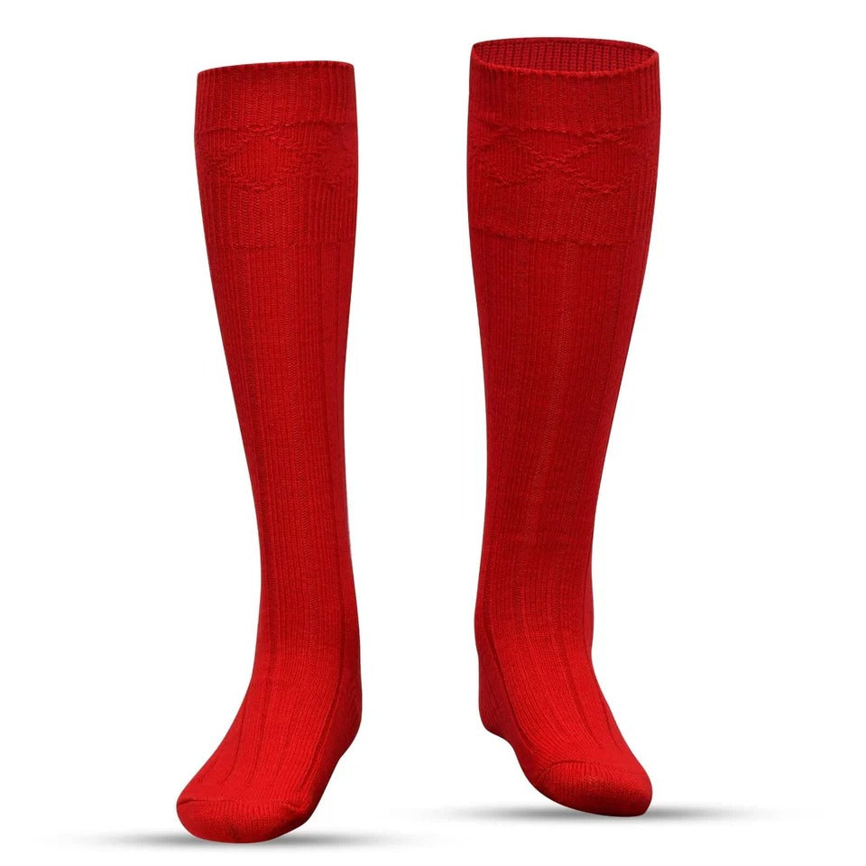 Men’s Traditional Kilt Hose Socks – Knee High Highland Dress Socks (Red)